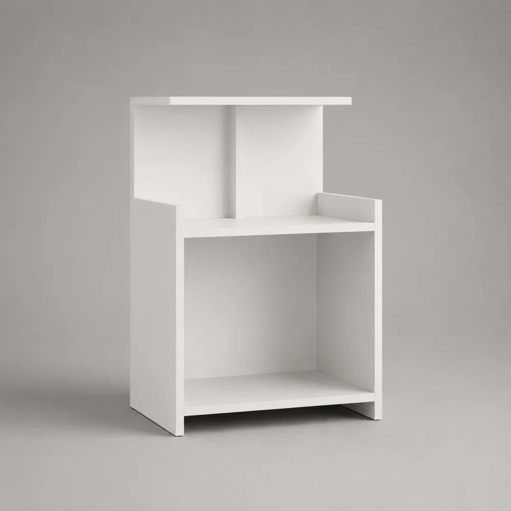 Table de chevet rectangulaire MDF blanc avec étagères ouvertes 45 x 35 x 60 cm
