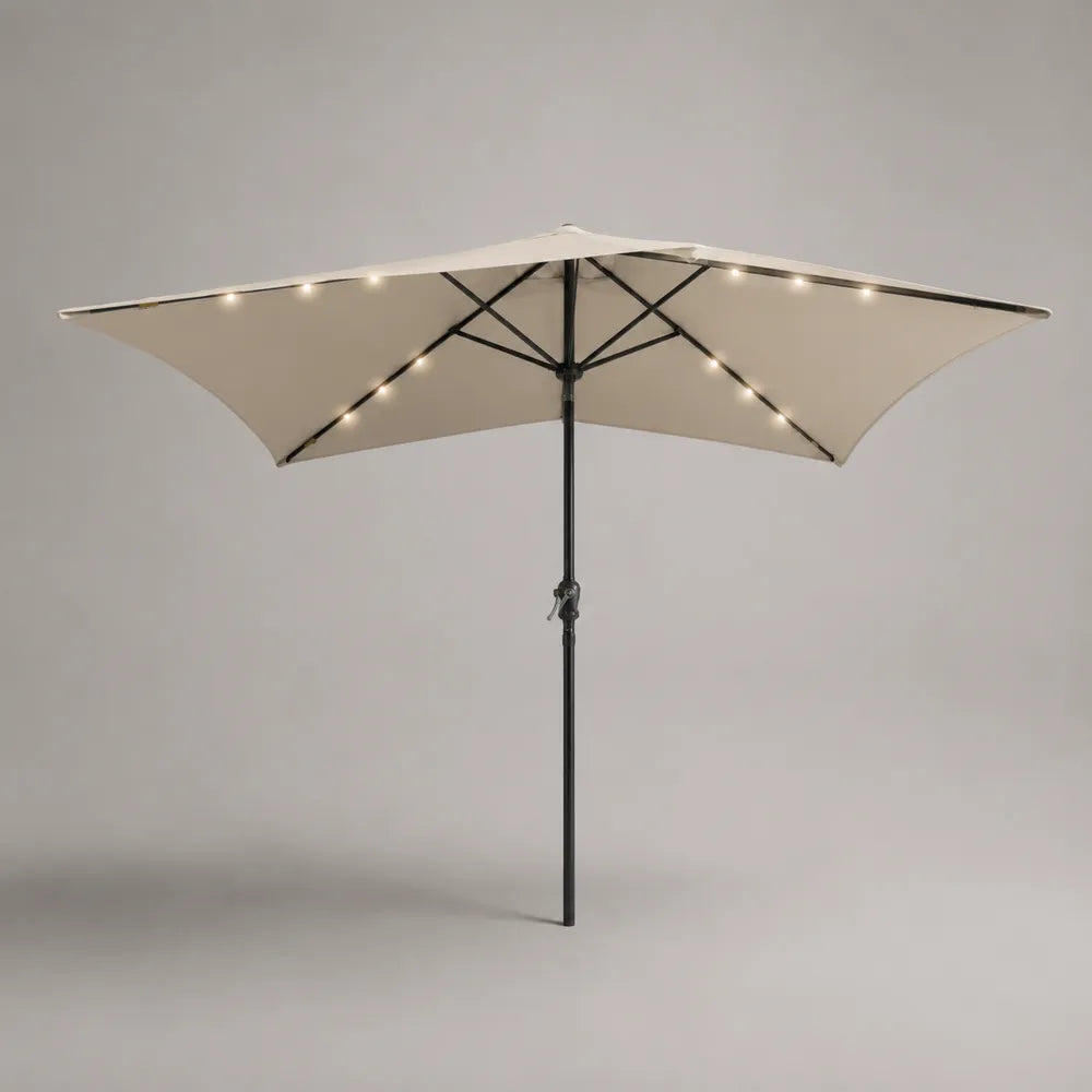 Parasol de jardin carré avec éclairage LED en polyester beige 300 x 300 cm