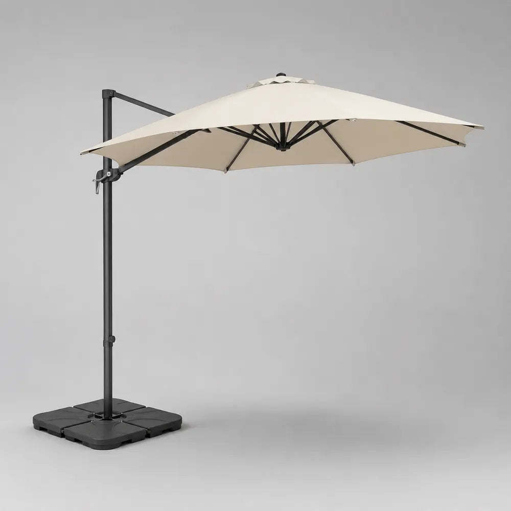 Parasol déporté de jardin en aluminium avec toile polyester beige ronde 300 cm