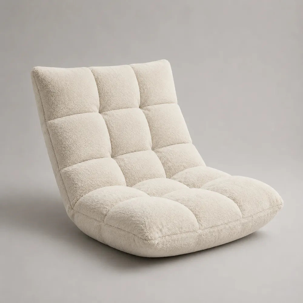 Fauteuil de sol inclinable rembourré en polyester beige avec dossier réglable 75 x 90 x 85 cm