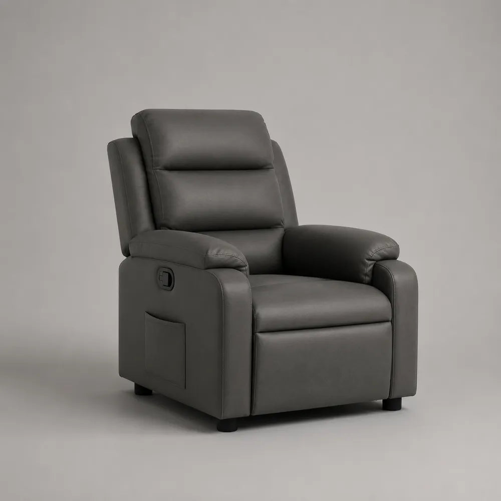 Fauteuil relax inclinable gris en PU avec repose-pieds intégré dossier haut 82x90x105 cm