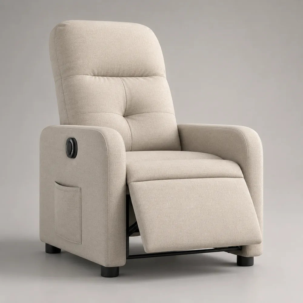 Fauteuil relax inclinable en polyester beige avec repose-pieds intégré 80 x 90 x 105 cm