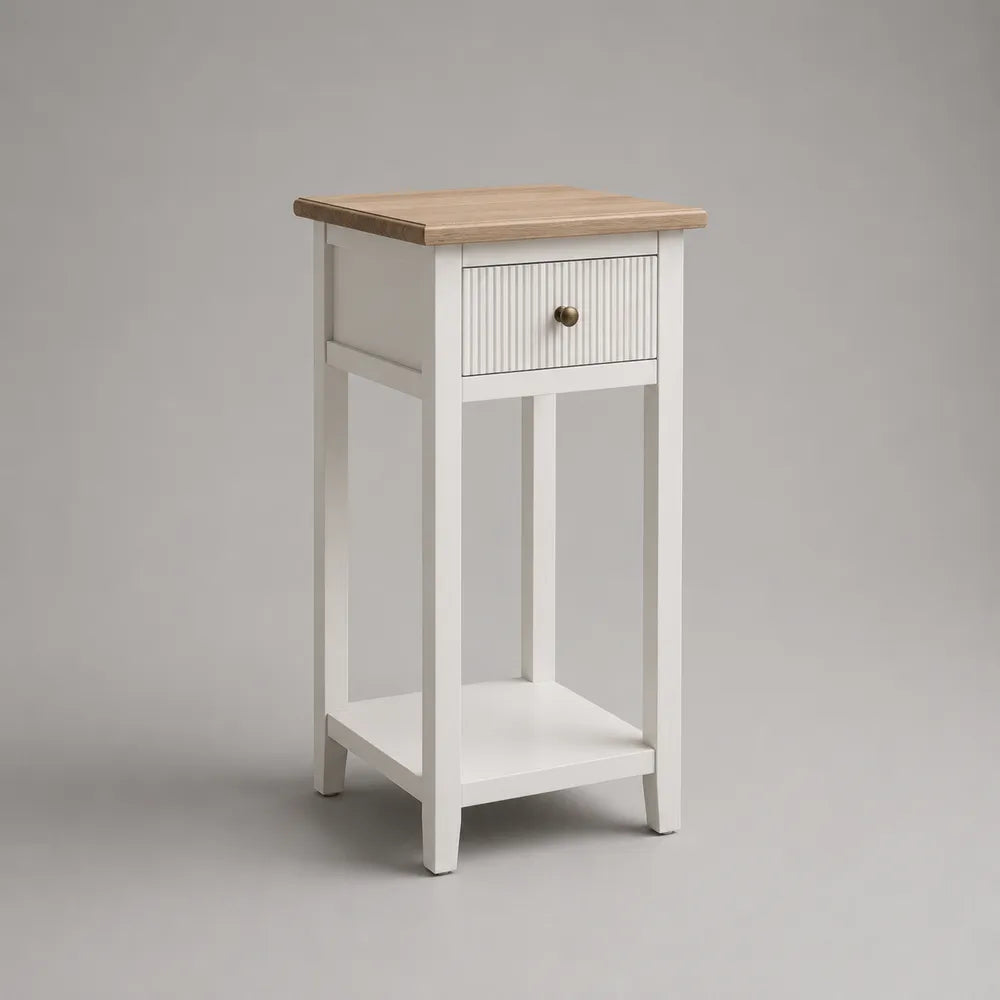 Table de chevet rectangulaire MDF blanc et chêne naturel avec tiroir et niche ouverte 45 x 40 x 75 cm