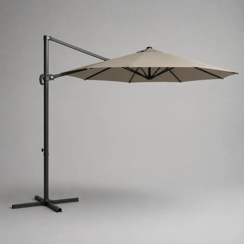 Parasol déporté de jardin 300 cm en polyester beige avec structure en acier noir
